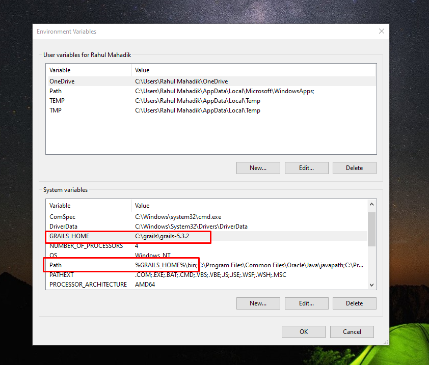 Set Grails environment path on Windows