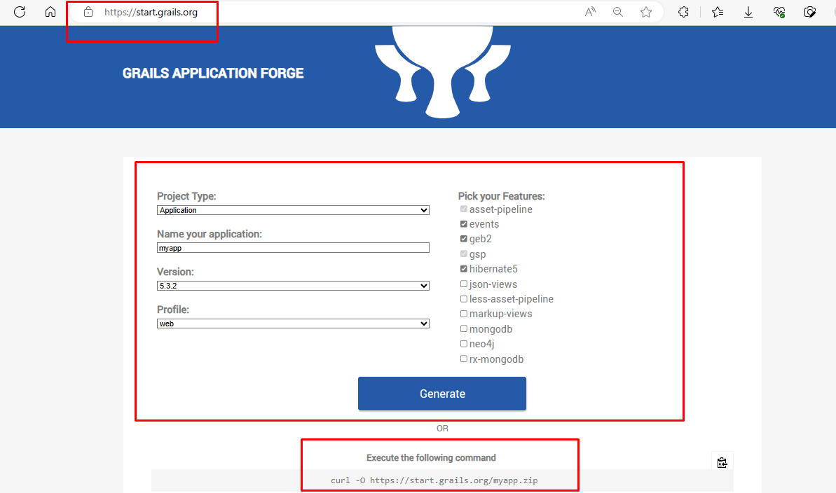Getting Started with Grails - Grails Application Forge